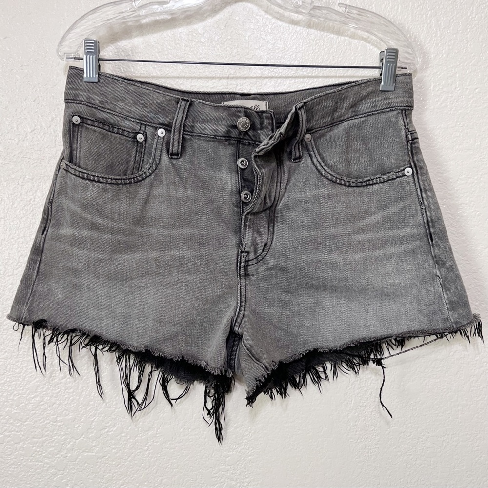Gray High-Waisted Frayed Denim Shorts